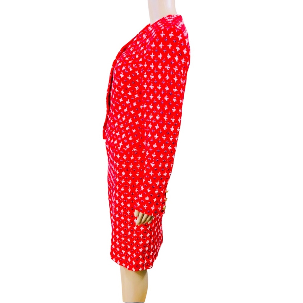 Doncaster multicolored red, white, black & silver metallic thread skirt suit szM - Picture 7 of 15